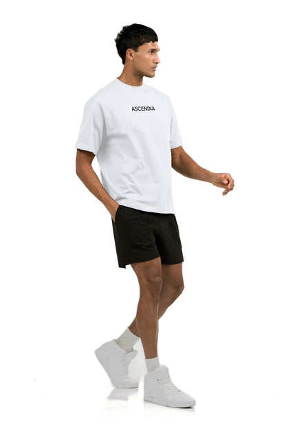Men's Oversized Wordmark Gym T-Shirt in White, three-quarter view on male model, Ascendia