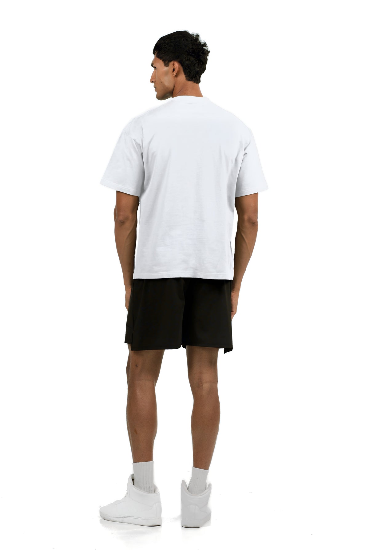Men's Oversized Wordmark Gym T-Shirt in White, back view on male model, Ascendia
