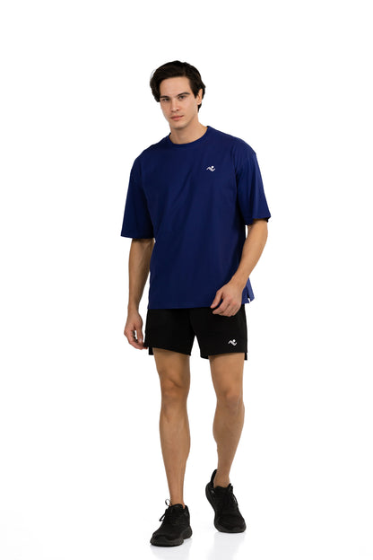Men's Side Slit Gym T-Shirt in Navy, full-length front view on model, Ascendia