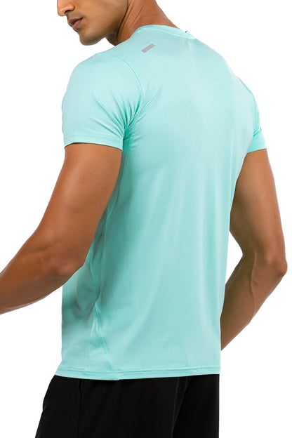 Men's Muscle Fit T-Shirt in Aqua, three-quarter view on model, Ascendia