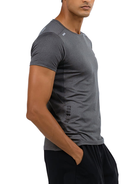Men's Muscle Fit T-Shirt in Charcoal, side view on model, Ascendia