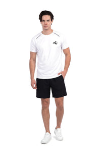 Men's Curved Hem Running T-Shirt in White, front view on model, Ascendia