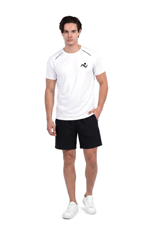Men's Curved Hem Running T-Shirt in White, front view on model, Ascendia