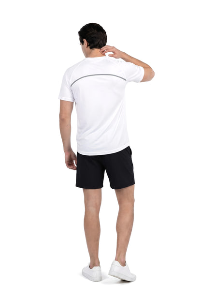 Men's Curved Hem Running T-Shirt in White, back view on model, Ascendia