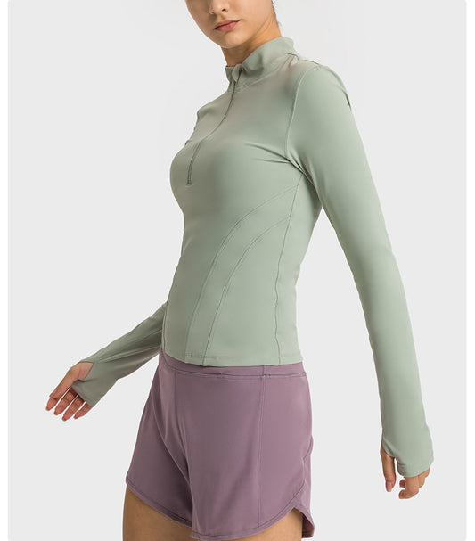 SEMI-ZIPPER WINDPROOF COLLER FITNESS TOP