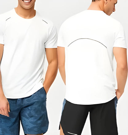 Men's Reflective Training T-Shirt - white, front and back view, Ascendia