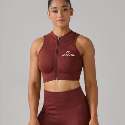 Model highlighting the stylish waistband of the fitness shorts in red - ascendiastore