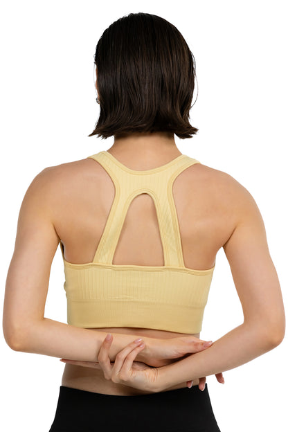 ProFit Athletic Bra in Beige, back view showing the racerback, Ascendia