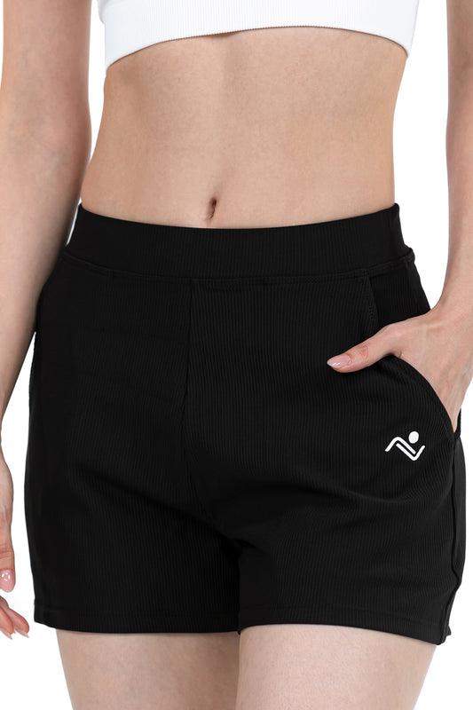 Loose Casual Sports Shorts in Black, front view on model, Ascendia