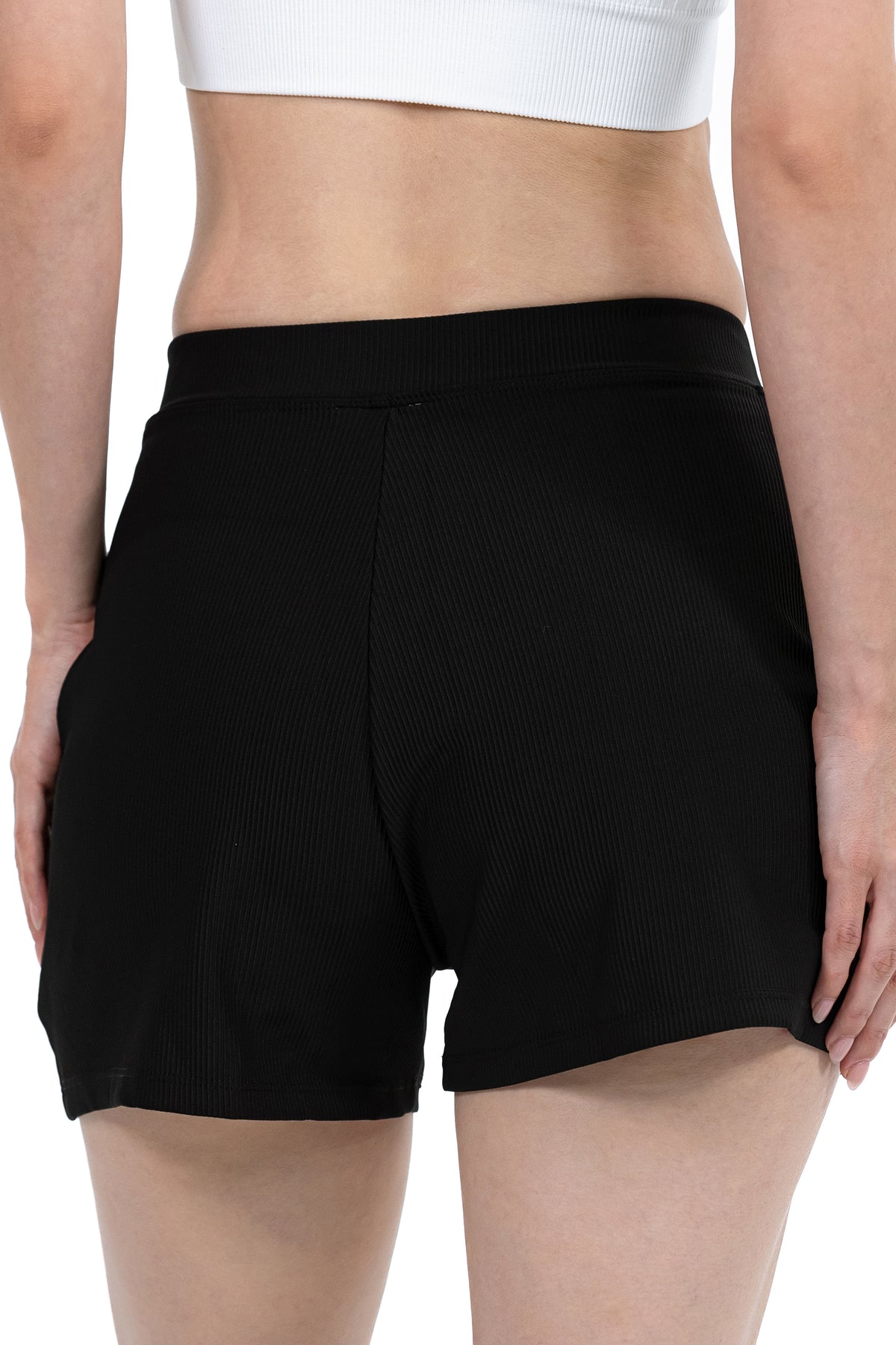 Loose Casual Sports Shorts in Black, back view on model, Ascendia