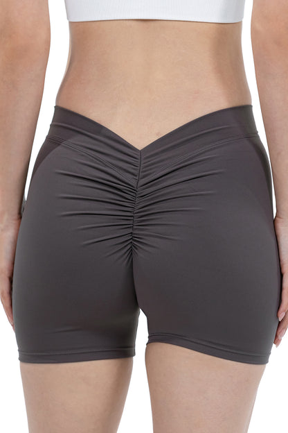 Push-Up Sports Shorts in Charcoal, back view showing the V waistband and the gathered scrunch seat, Ascendia