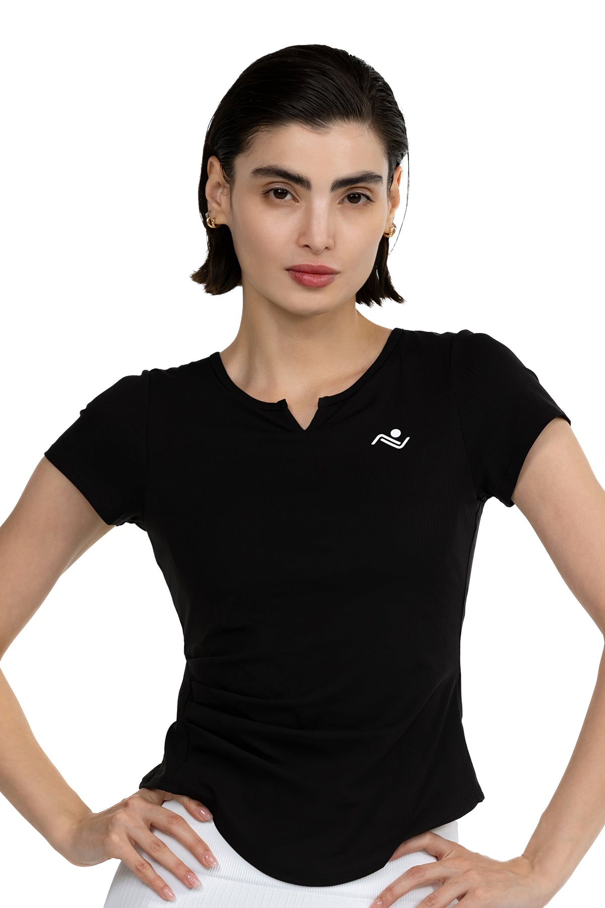 V-Neck Gym T-Shirt in Black, front view on model, Ascendia