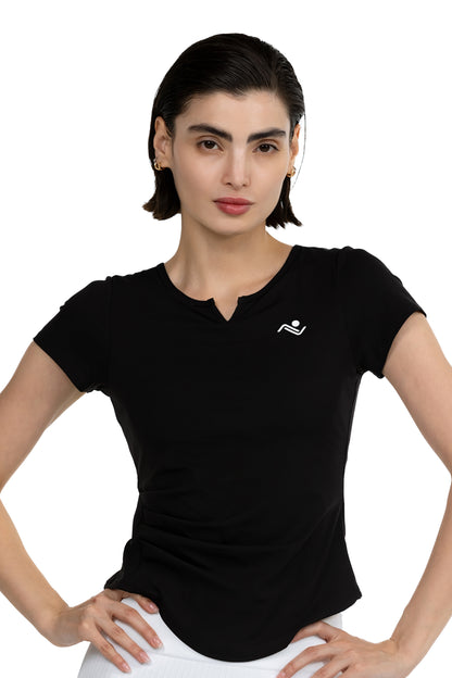 V-Neck Gym T-Shirt in Black, front view on model, Ascendia