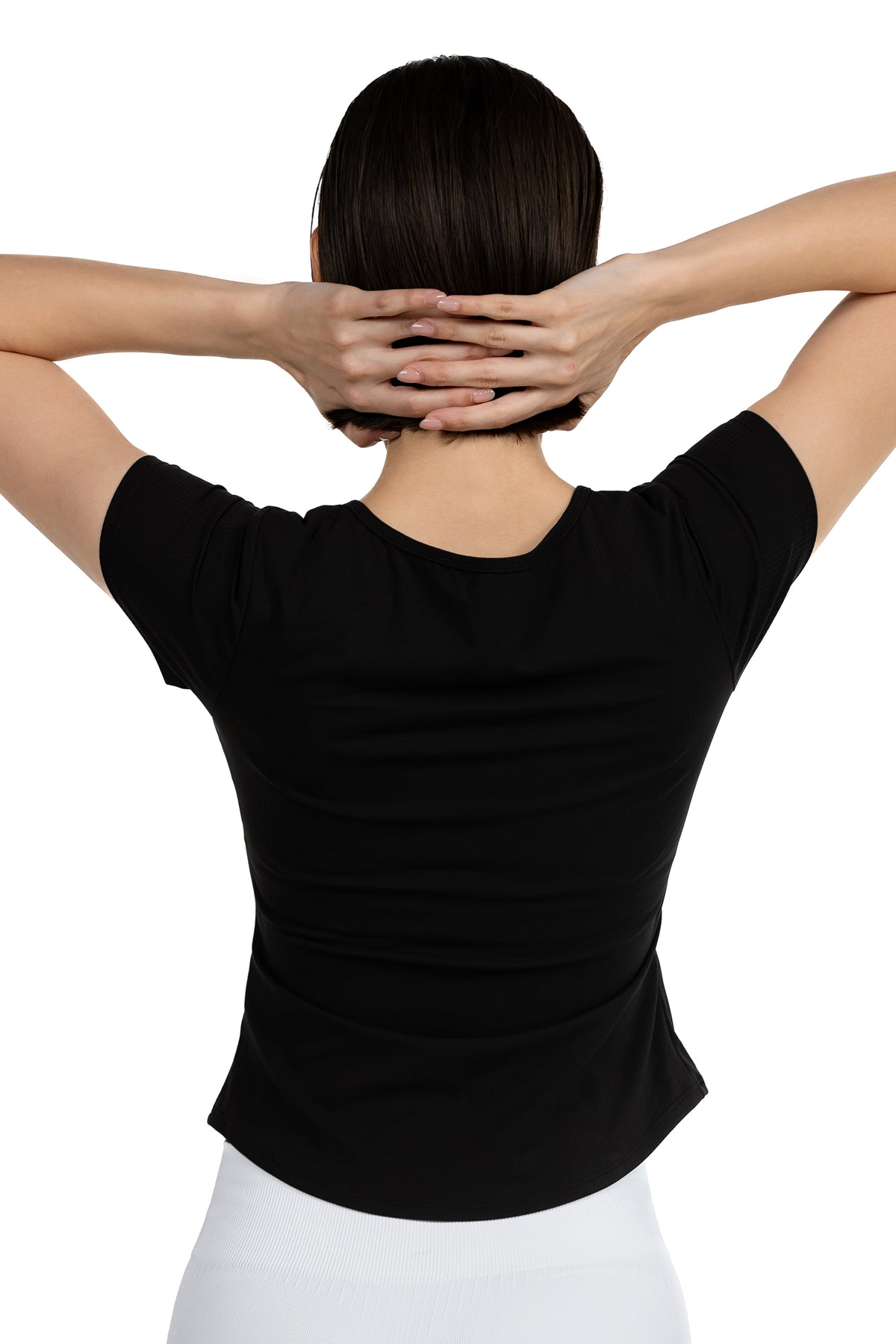 V-Neck Gym T-Shirt in Black, back view on model, Ascendia
