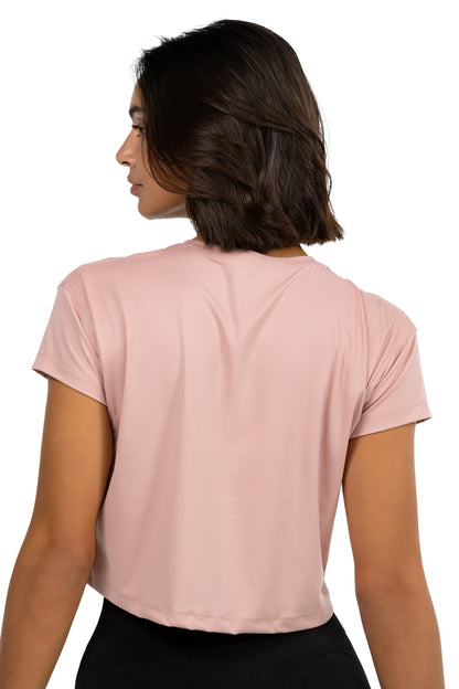 Women's Crop Tee in Blush, back view, Ascendia