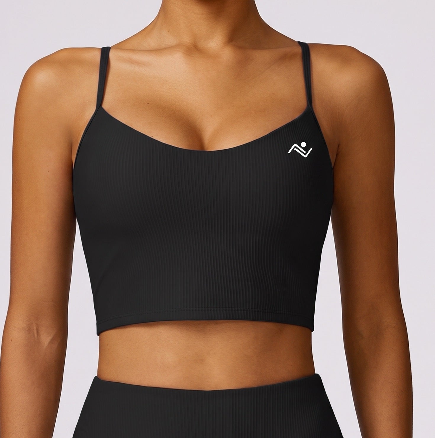Ribbed Longline Bra - black, detail, Ascendia