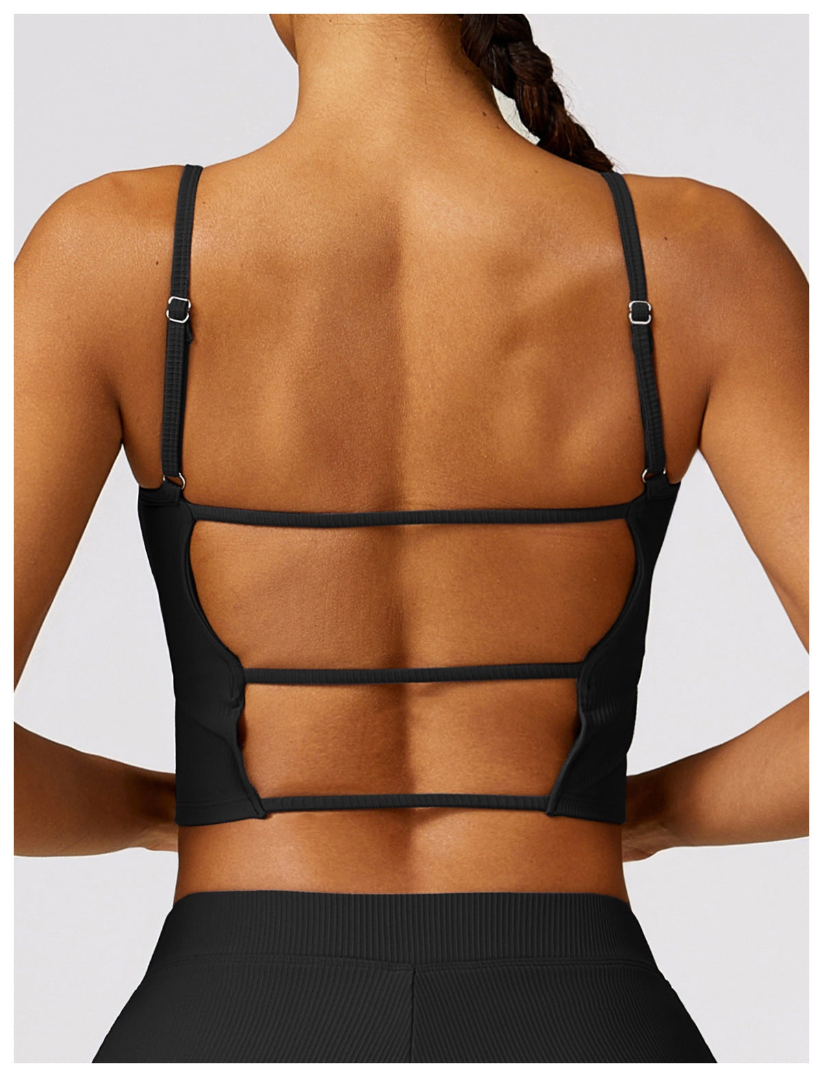 Ribbed Longline Bra - black, alternate view, Ascendia