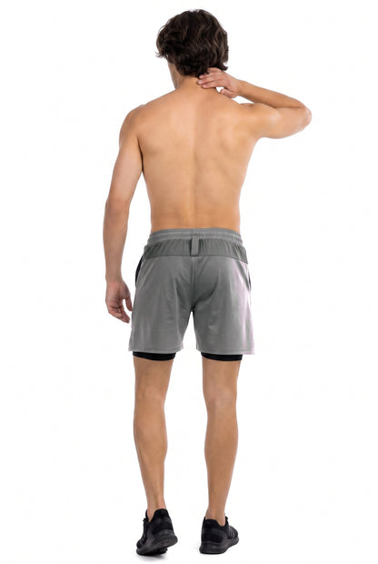 Side Pocket Loose Fit Shorts in Dark Grey, back view on model, Ascendia