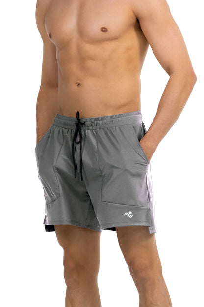 Side Pocket Loose Fit Shorts in Dark Grey, side pocket detail, Ascendia