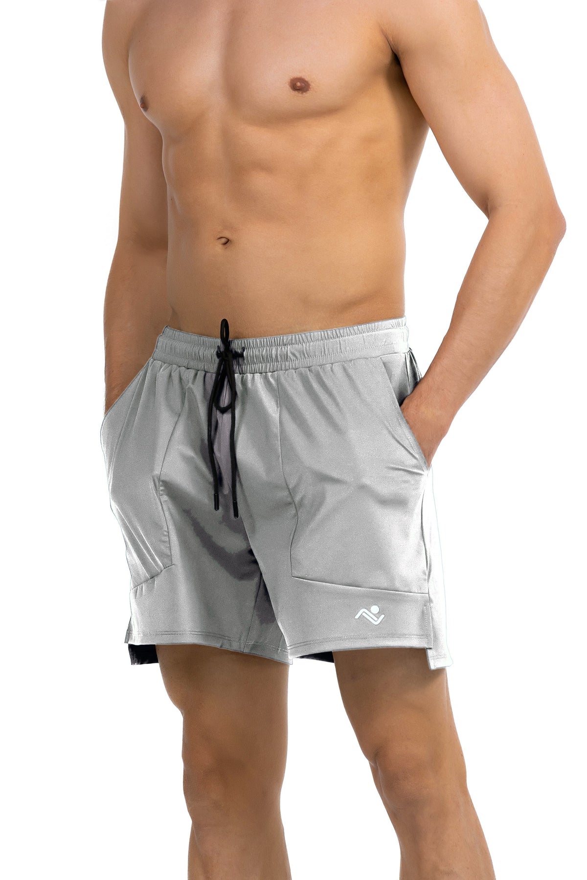 Side Pocket Loose Fit Shorts in Grey, side pocket detail, Ascendia