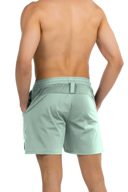 Side Pocket Loose Fit Shorts in Sage, back view on model, Ascendia