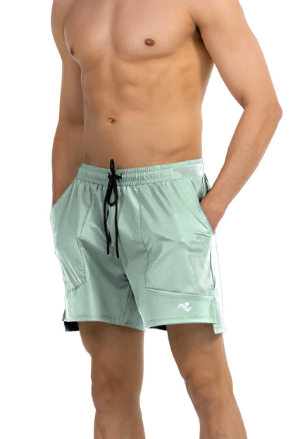 Side Pocket Loose Fit Shorts in Sage, side pocket detail, Ascendia