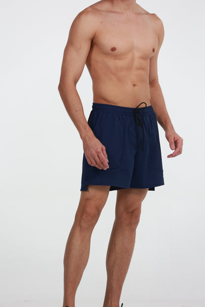 100% Cotton Men's Shorts - navy blue side view, Ascendia