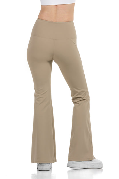High Waist Wide Leg Pants in Taupe, back view showing the wide-leg drape, Ascendia