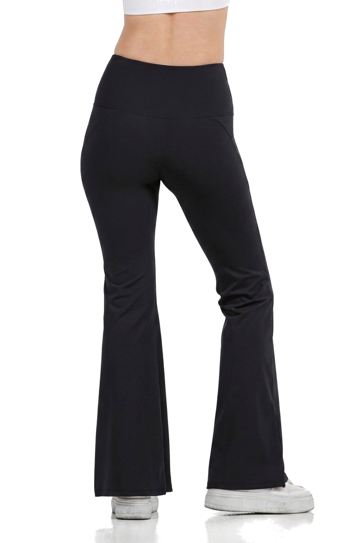High Waist Wide Leg Pants in Black, back view showing the wide-leg drape, Ascendia