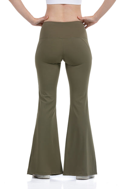 High Waist Wide Leg Pants in Olive, back view on model, Ascendia