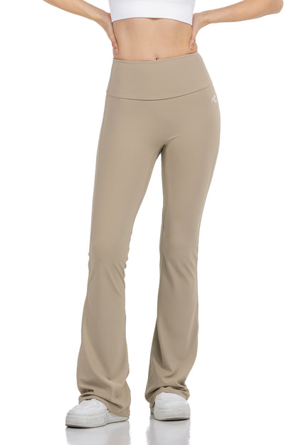 Flare Fit Yoga Pants in Taupe, front view showing the high waistband, Ascendia