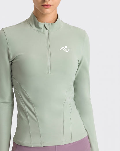 Semi-Zip Windproof Fitness Top - green, detail, Ascendia