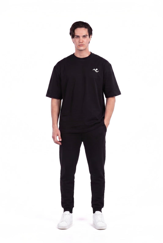 Heavyweight Oversized T-Shirt in Black, front view on male model, Ascendia