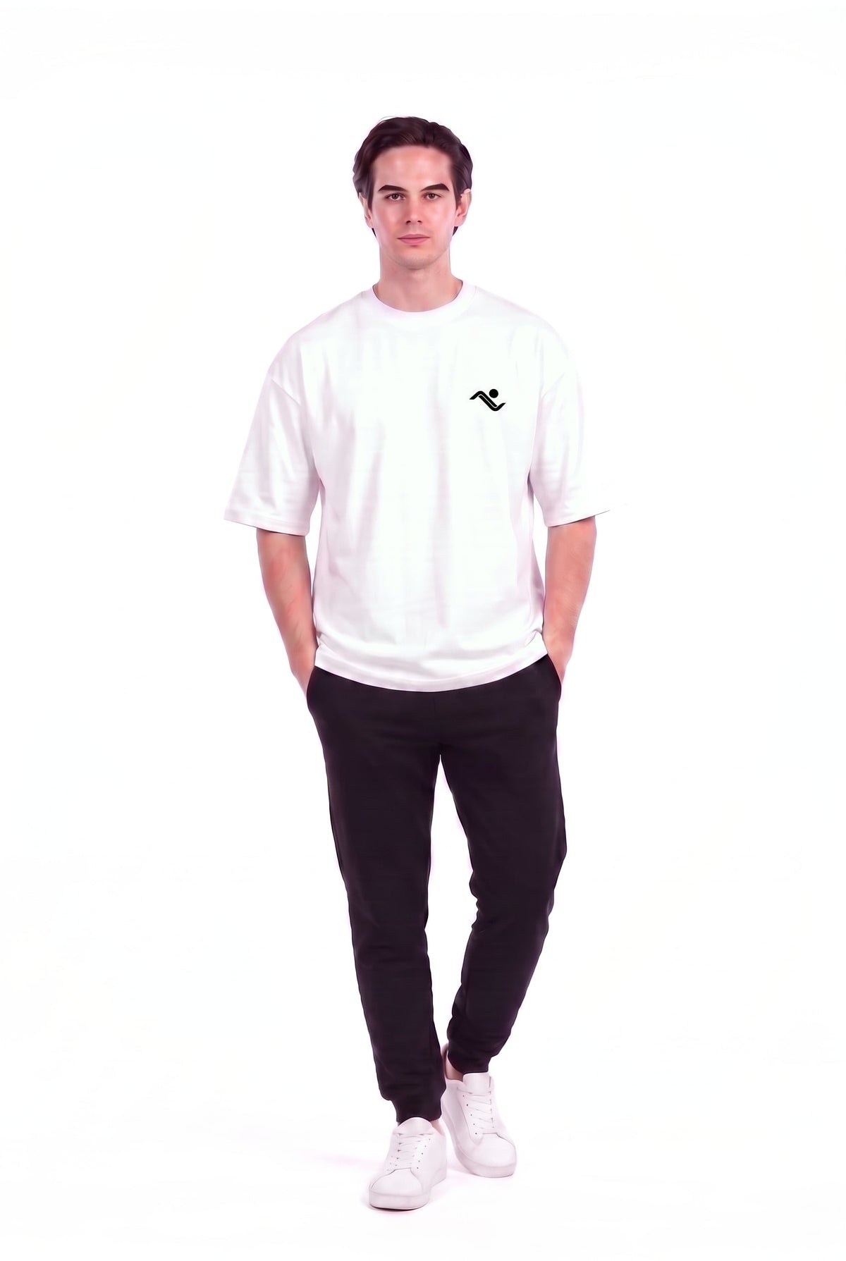 Heavyweight Oversized T-Shirt in White, front view on male model, Ascendia