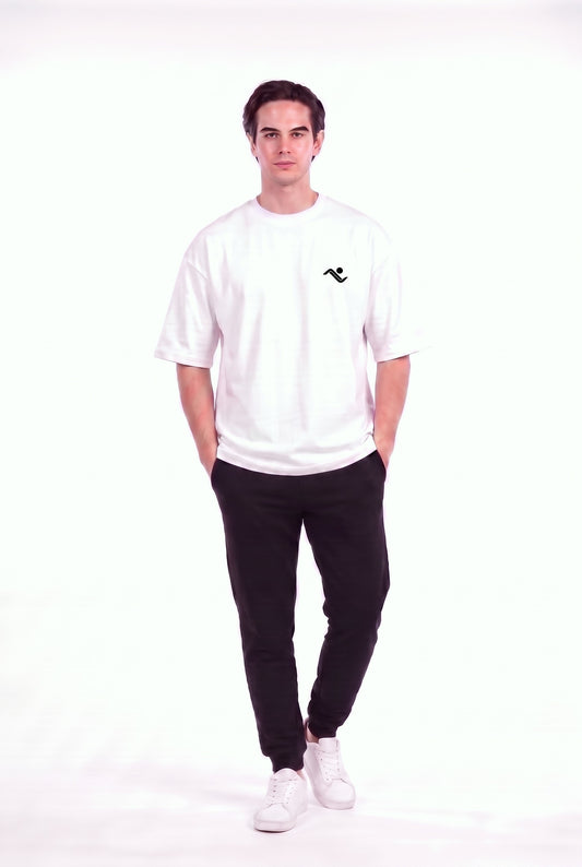 Heavyweight Oversized T-Shirt in white on male model - front view