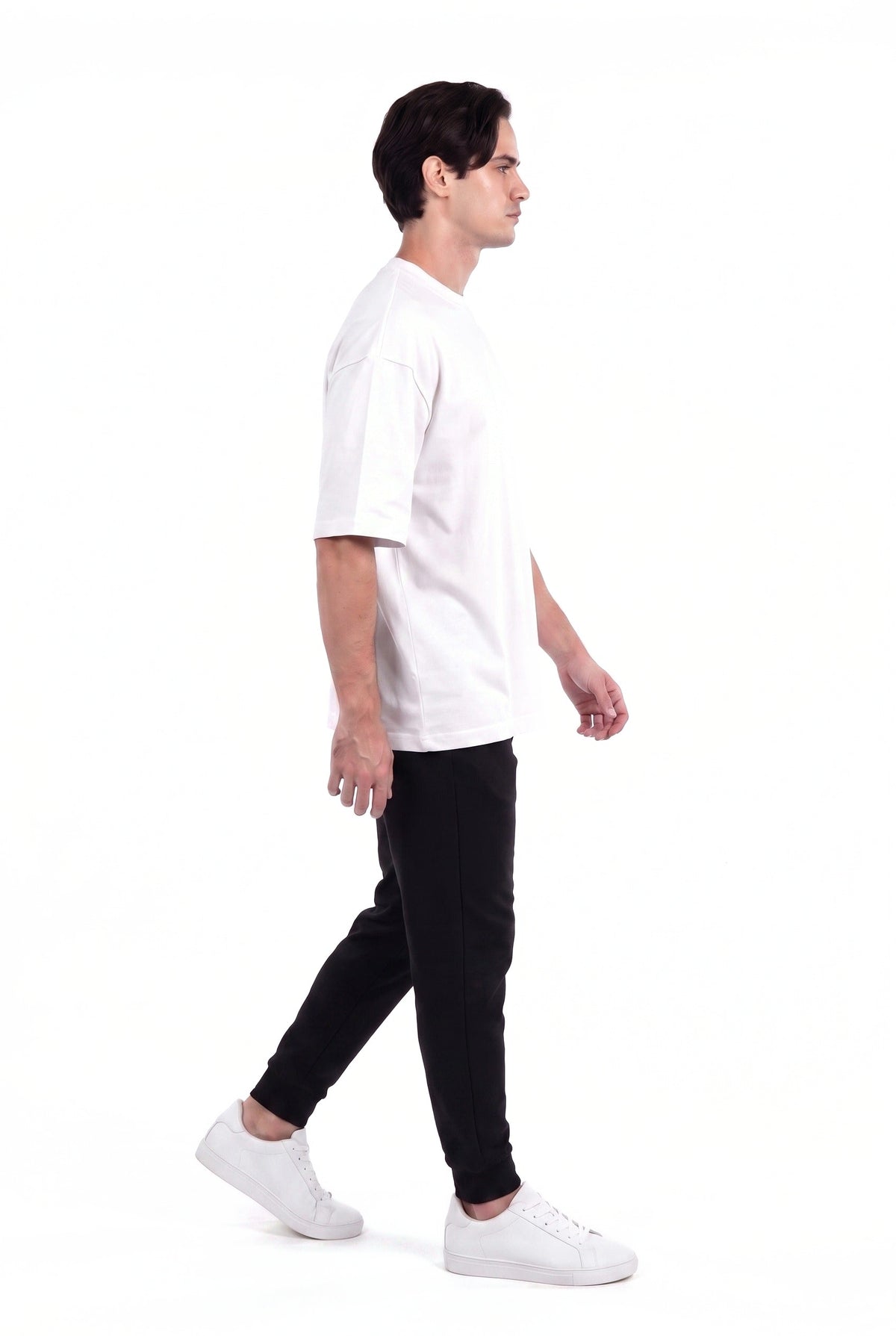 Heavyweight Oversized T-Shirt in White, side view on male model, Ascendia