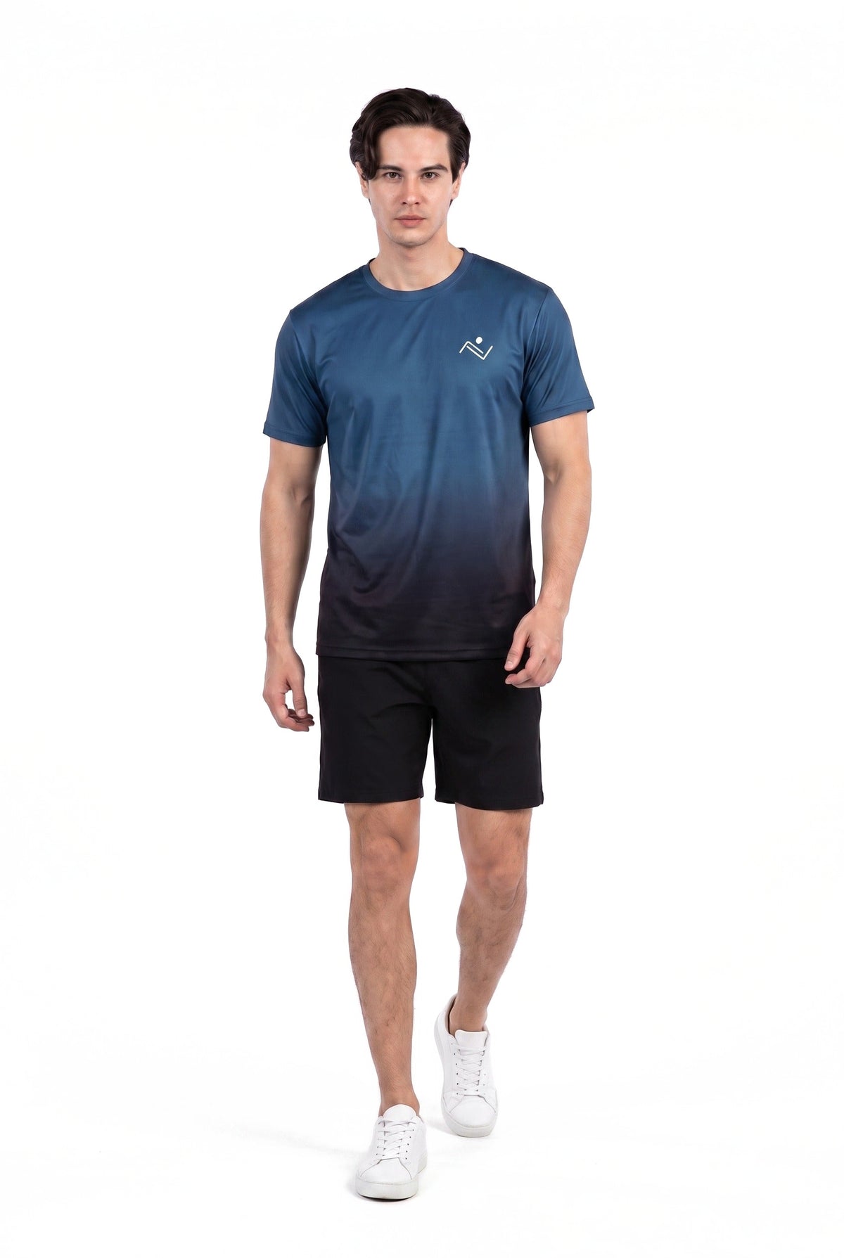 Men's Gradient Training Tee in Steel Blue, front view on male model, Ascendia