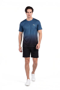 Men's Gradient Training Tee in Steel Blue, front view on male model, Ascendia
