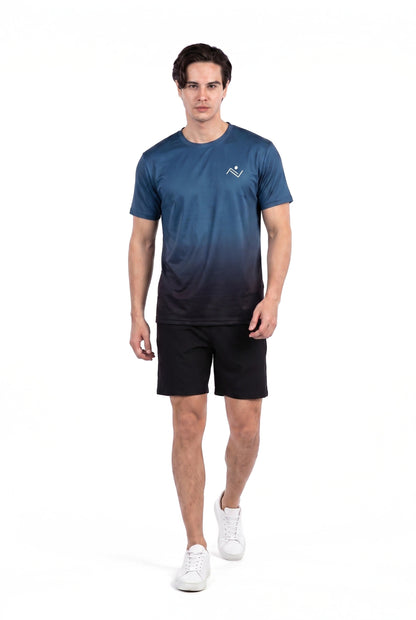 Men's Gradient Training Tee in Steel Blue, front view on male model, Ascendia