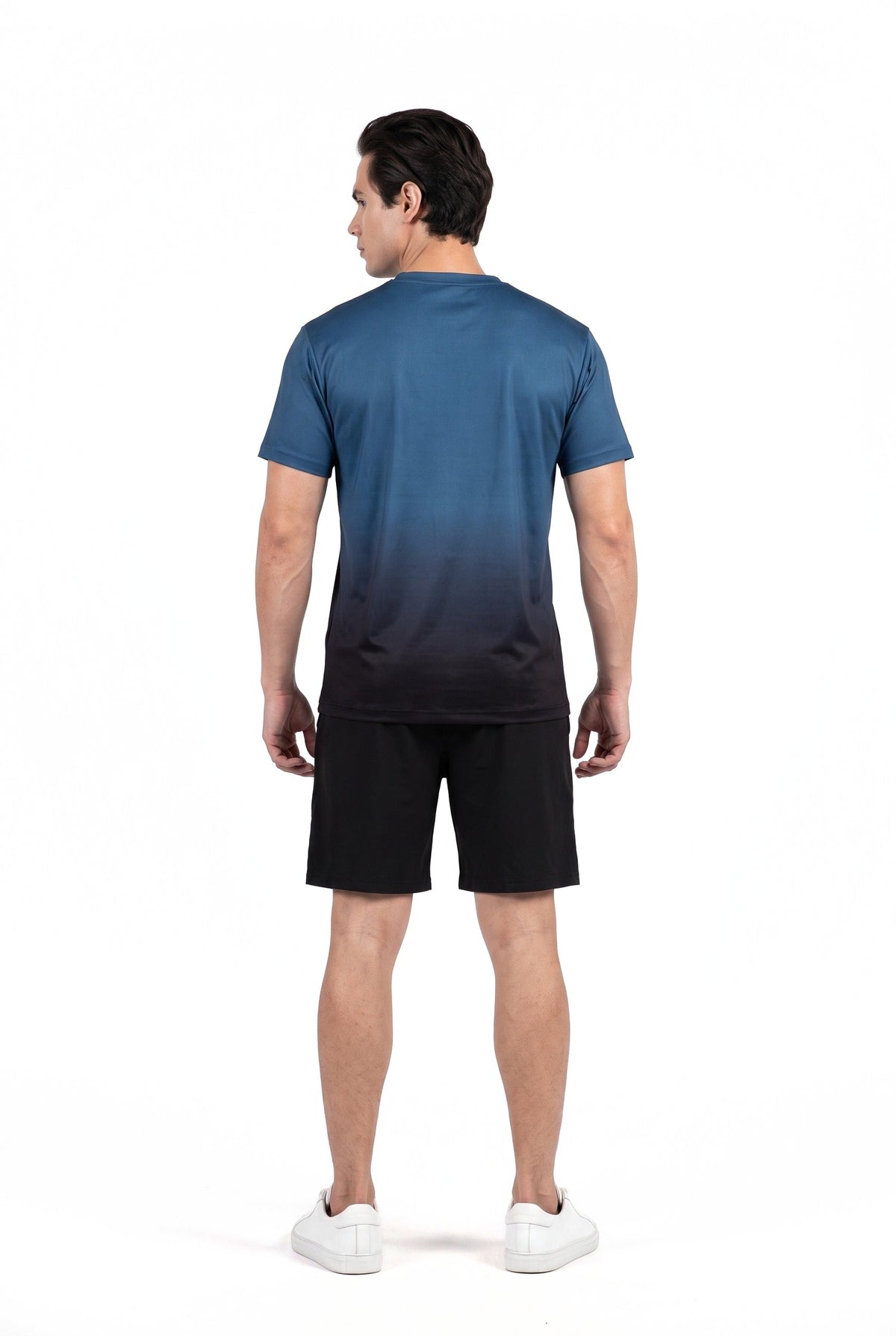Men's Gradient Training Tee in Steel Blue, back view on male model, Ascendia