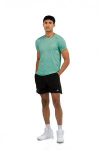 Lightweight Performance T-Shirt in aqua, full length front view, Ascendia