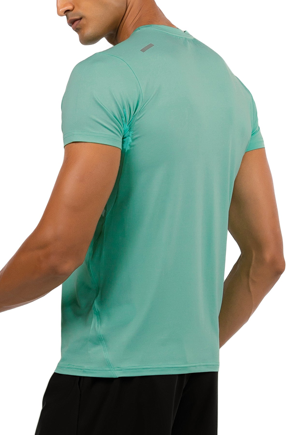 Lightweight Performance T-Shirt in aqua, back view, Ascendia