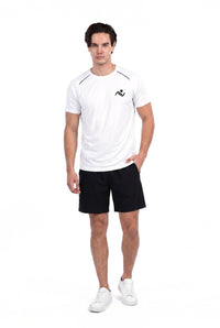 Men's Reflective Training T-Shirt in White, front view on male model, Ascendia