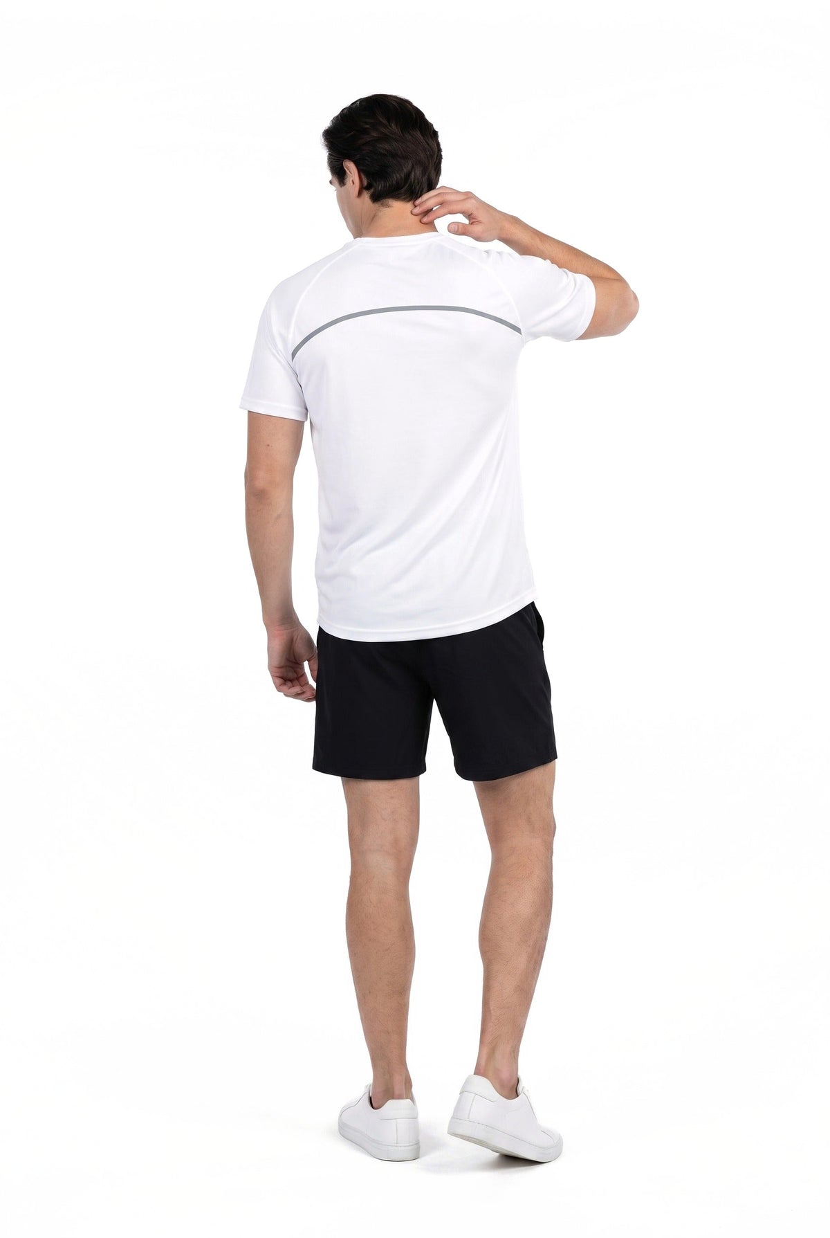 Men's Reflective Training T-Shirt in White, back view on male model, Ascendia
