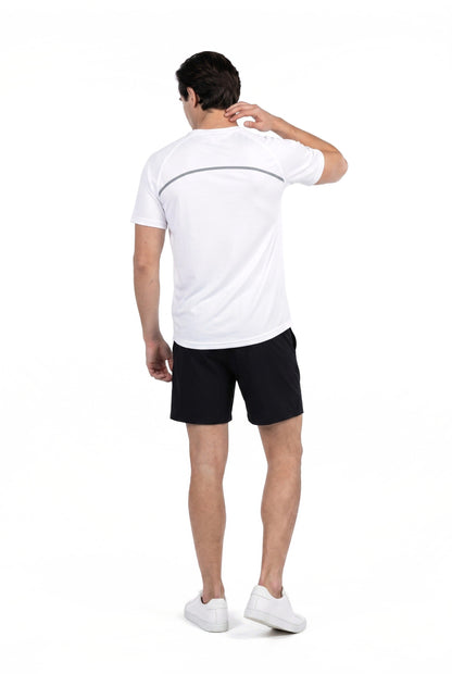 Men's Reflective Training T-Shirt in White, back view on male model, Ascendia