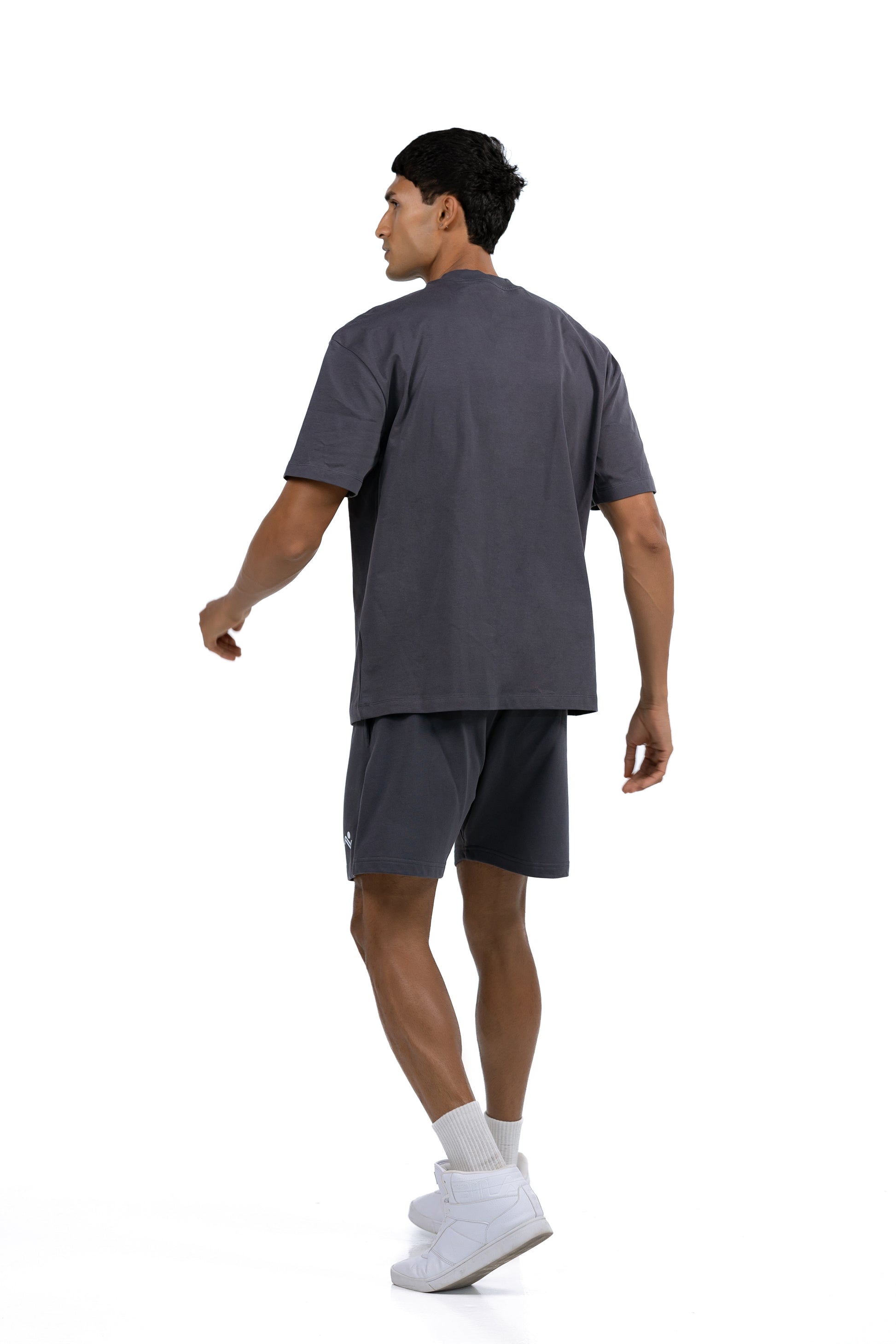 Men's Workout Tee & Short Set - grey, back, Ascendia