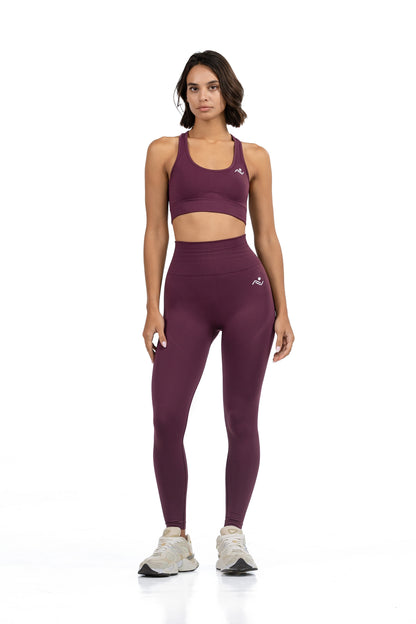 Yoga Flex Sports Bra Set in Plum, full-length front view, Ascendia