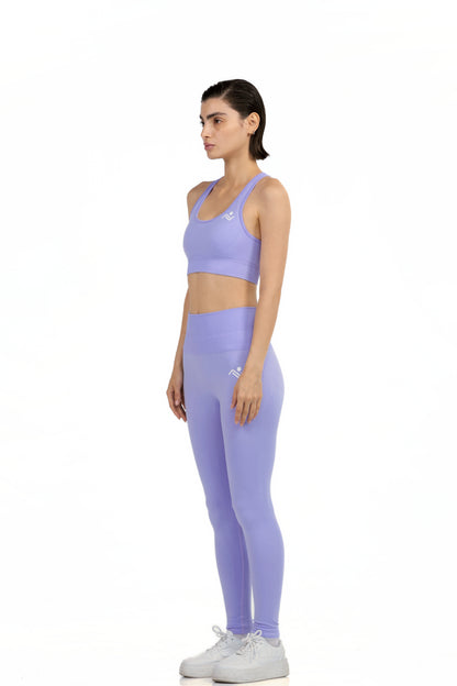 Yoga Flex Sports Bra Set in Lavender, three-quarter front view, Ascendia