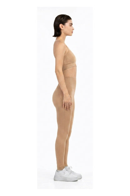 Yoga Flex Sports Bra Set in Beige, side profile view, Ascendia