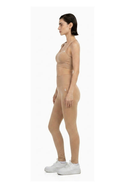 Yoga Flex Sports Bra Set in Beige, full-length side view, Ascendia